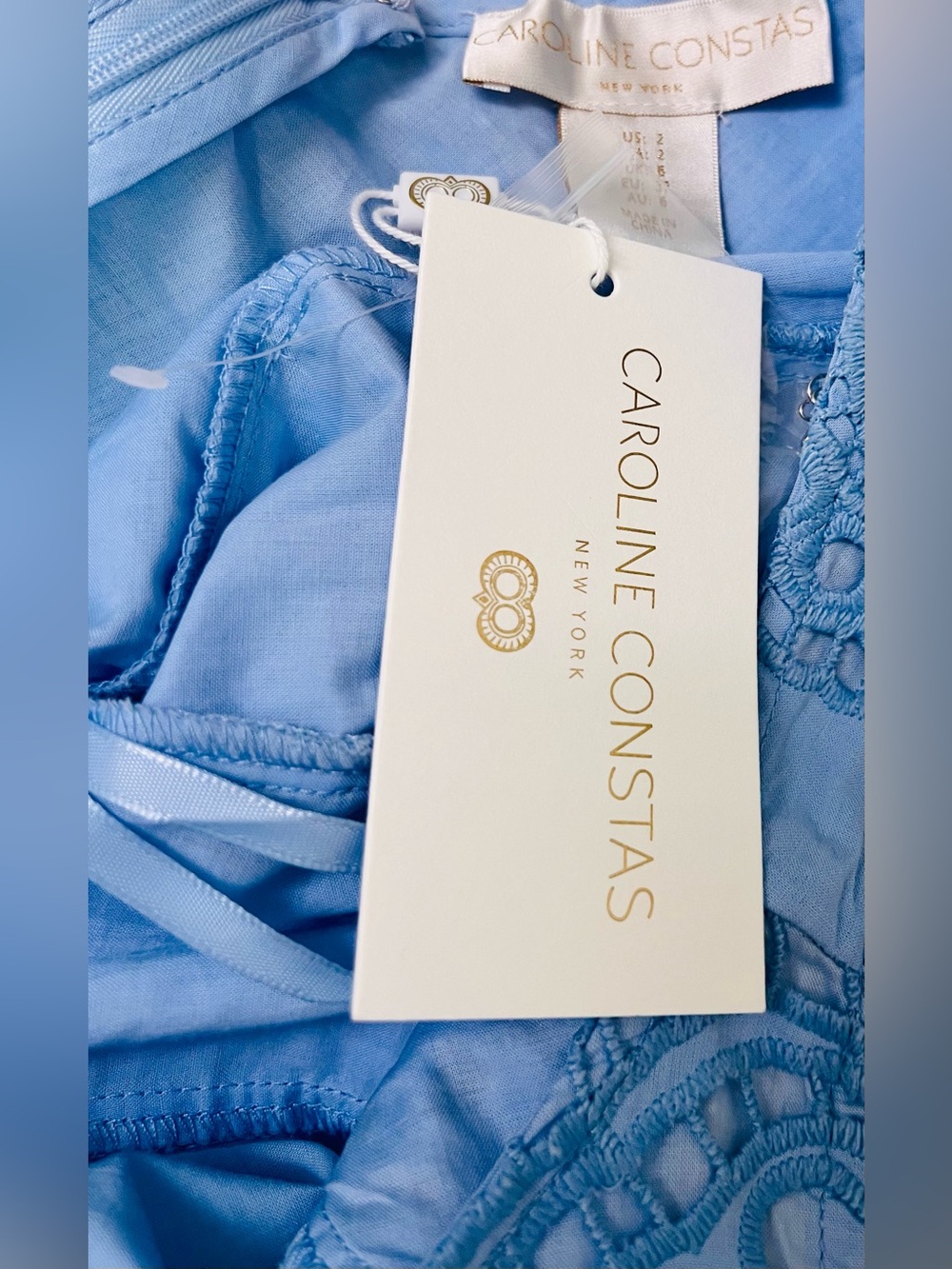 Caroline Constas Light Blue Sleeveless Eyelet Drop-Waist embroidered Mini 2 NWT - Picture 4 of 9